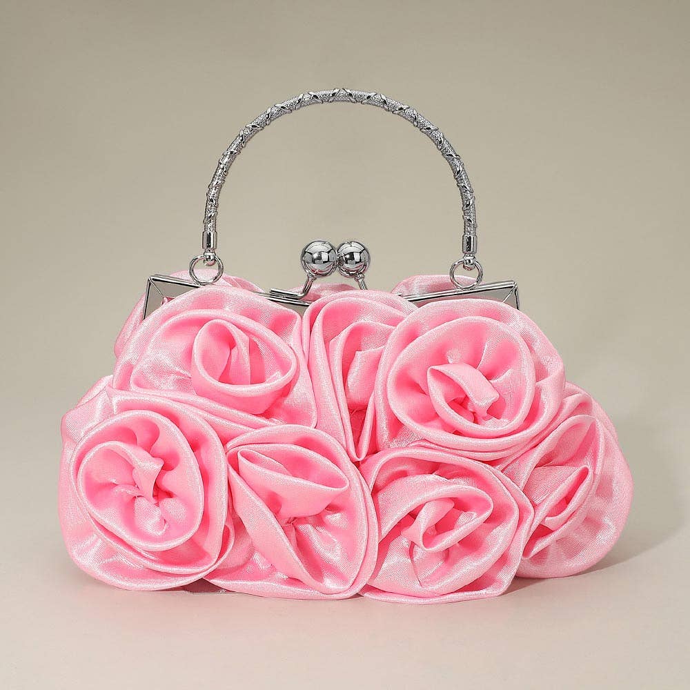 Floral Top Handle Evening Clutch Crossbody Bag: Pink