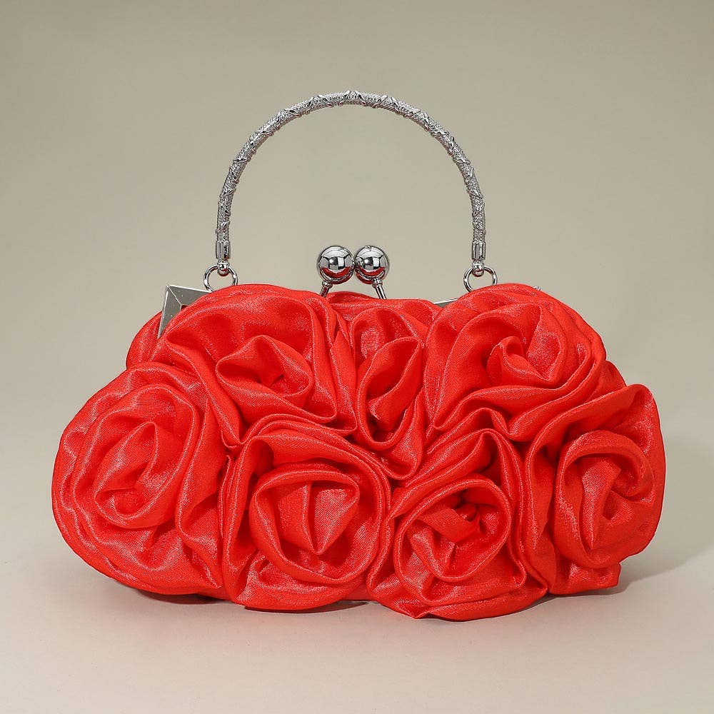 Floral Top Handle Evening Clutch Crossbody Bag: Pink