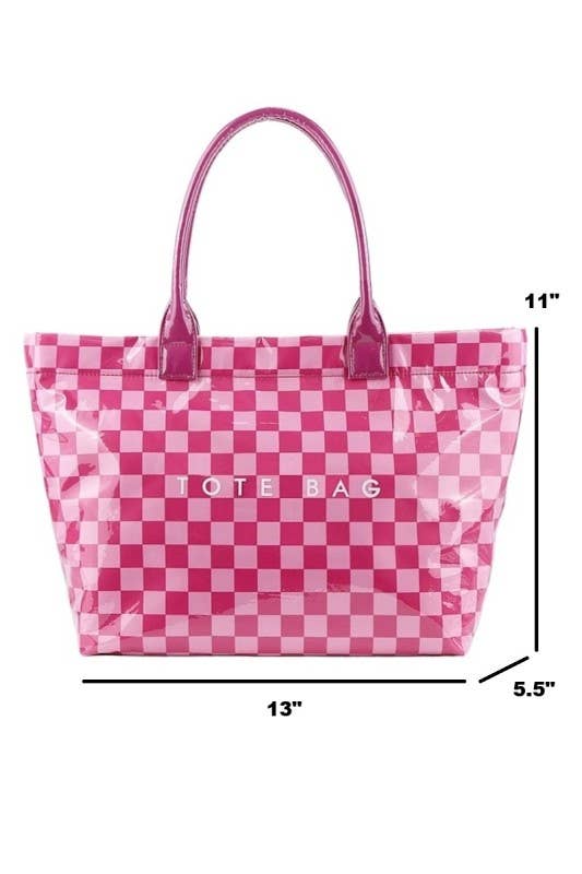 Pvc Kraft Checkered Tote Bag: HOT PINK / 1(ONE SIZE)