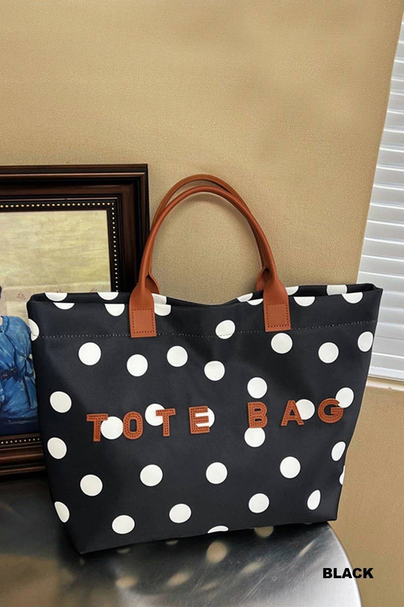 Polka Dot Oxford Tote Bag: GREEN / 1(ONE SIZE)