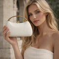 Woven Evening Clutch Bag Stylish Shoulder Crossbody: Cream
