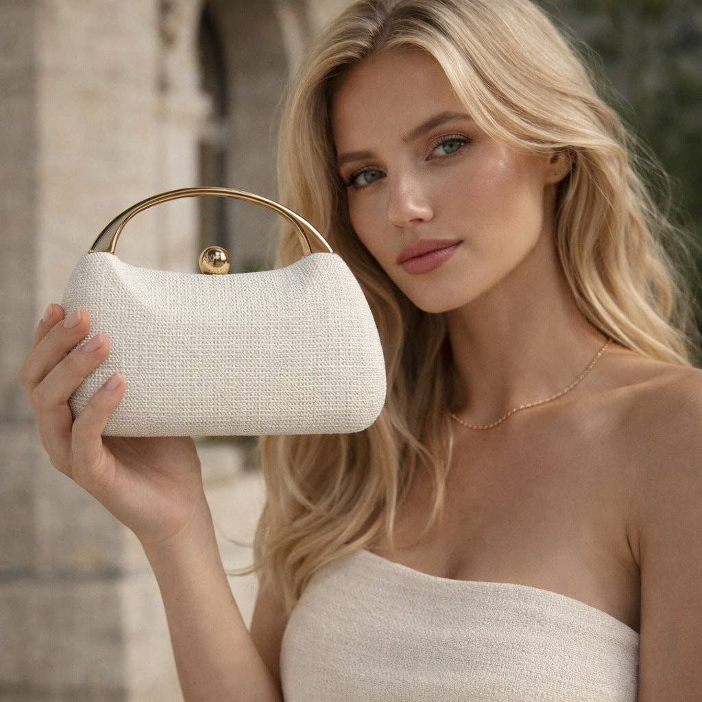 Woven Evening Clutch Bag Stylish Shoulder Crossbody: Cream