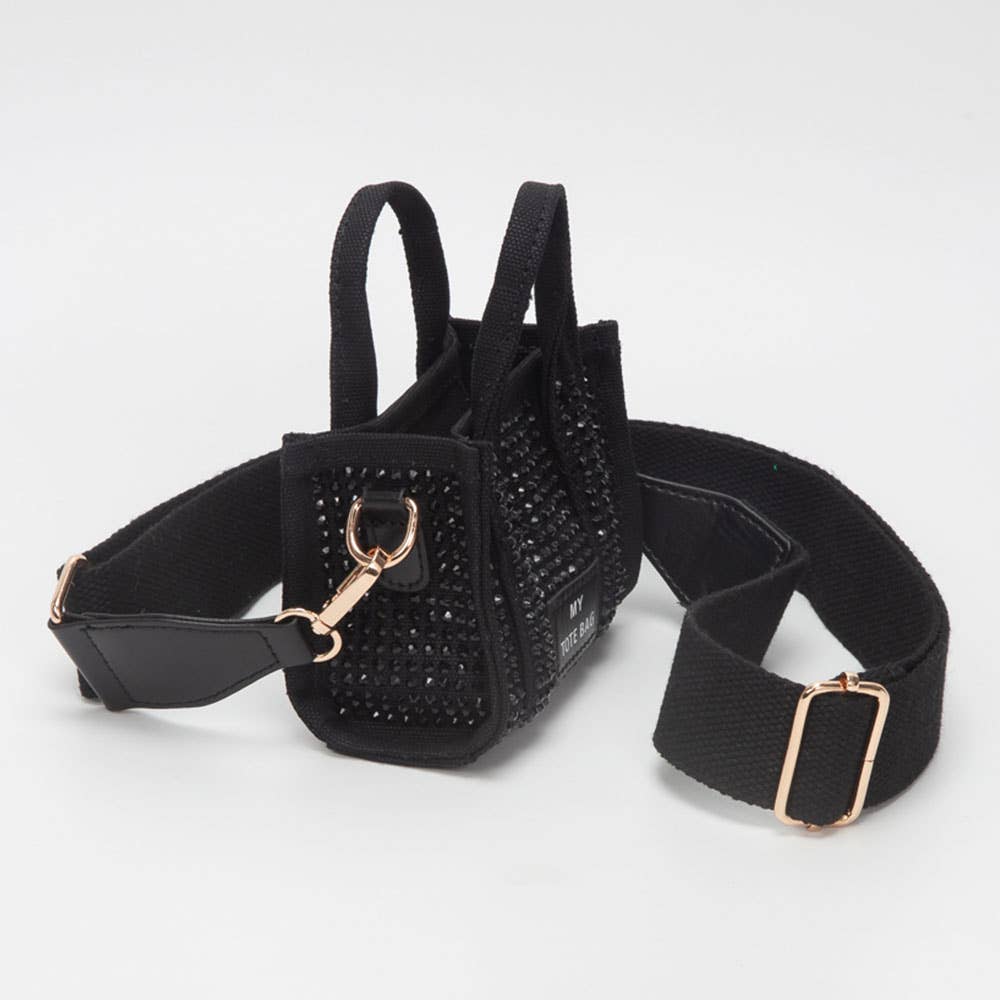 Rhinestone Studded Mini Top Handle Crossbody Bag: Pink