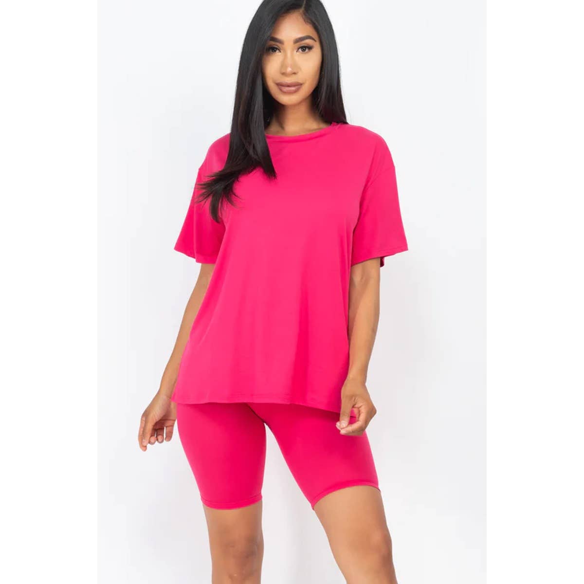 TWO PIECE TOP BIKER SHORTS SET: COFFEE / S-M-L(2-2-2)