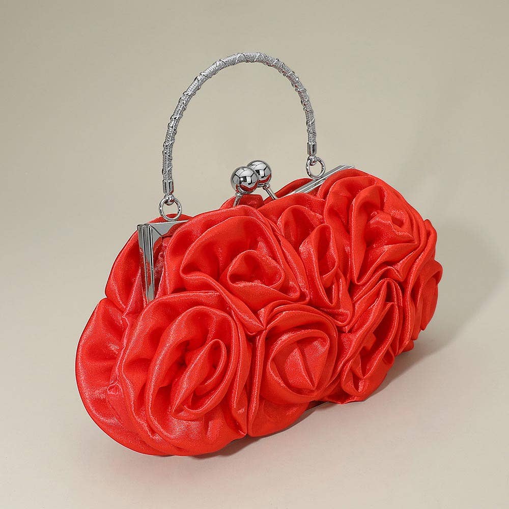 Floral Top Handle Evening Clutch Crossbody Bag: Pink