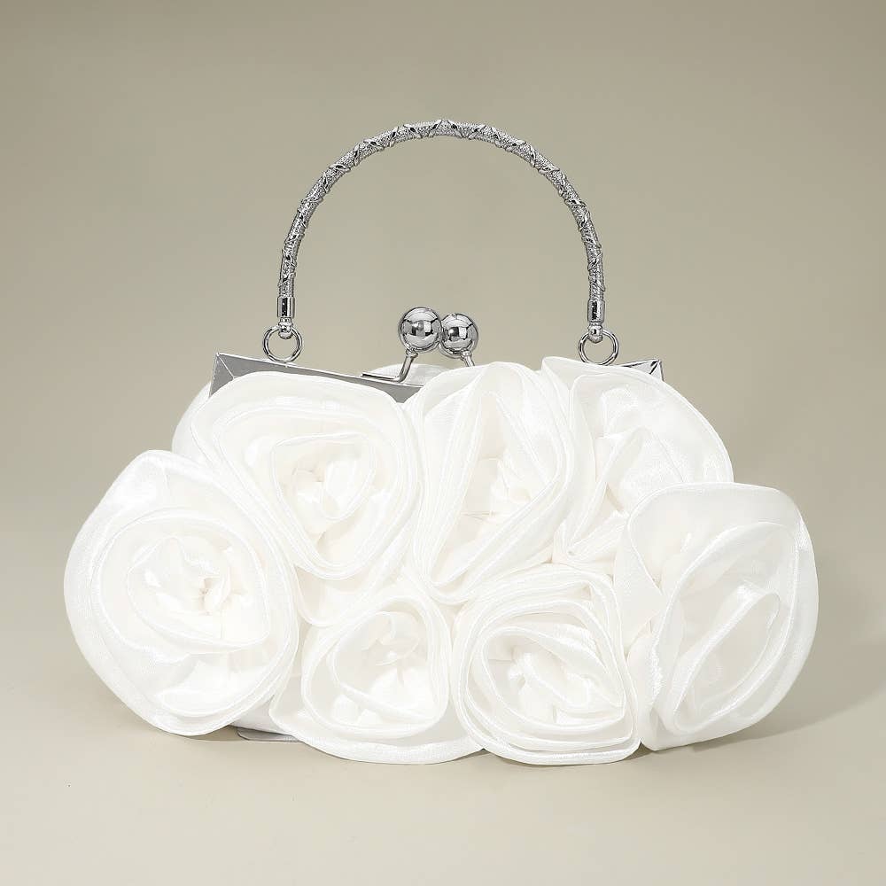 Floral Top Handle Evening Clutch Crossbody Bag: Pink