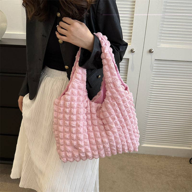 Pastel Color Cloud Puff Shoulder Bag Canvas Tote: Pink