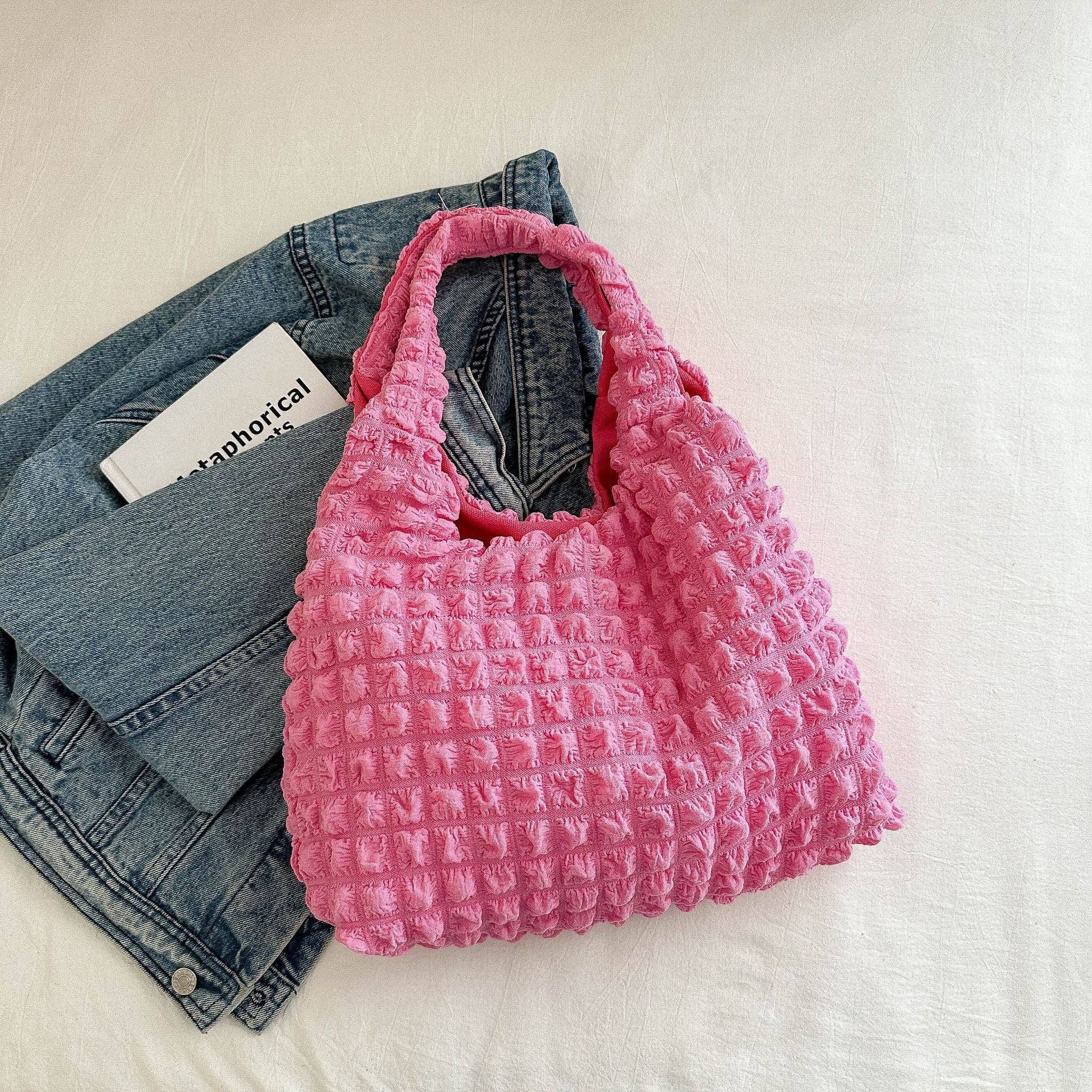 Pastel Color Cloud Puff Shoulder Bag Canvas Tote: Raspberry Pink
