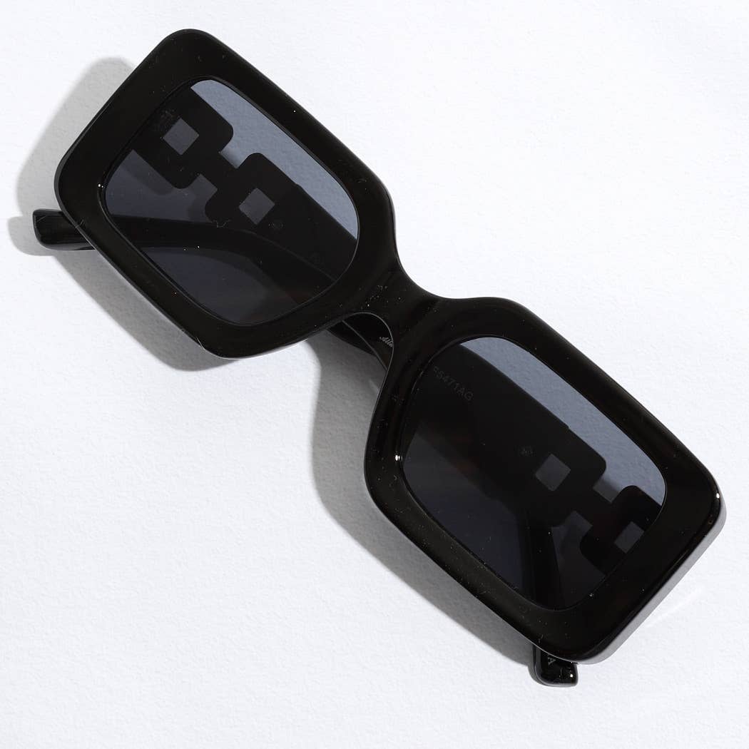 Square Wide Frame Chunky Chain Leg Sunglasses Black