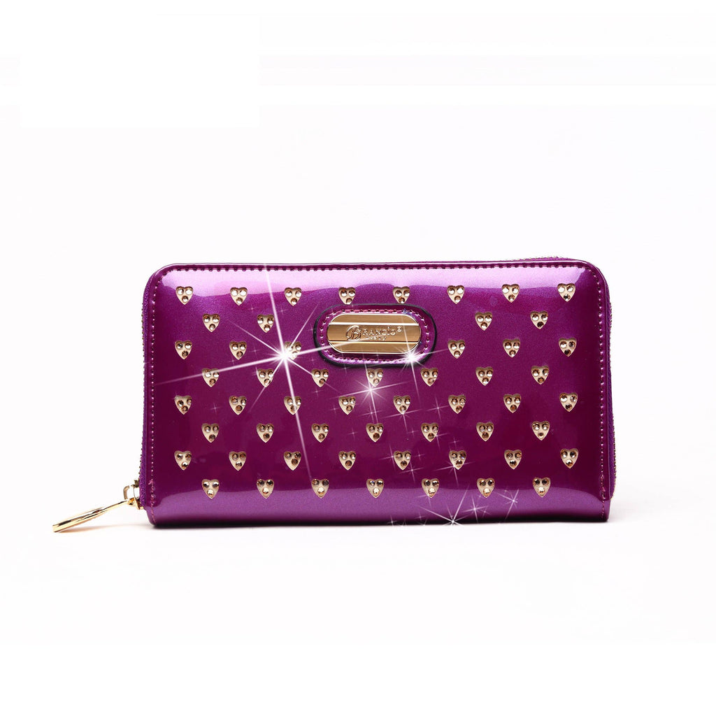 Brangio Italy Blue Patent Leather Zippered Wallet: Bronze