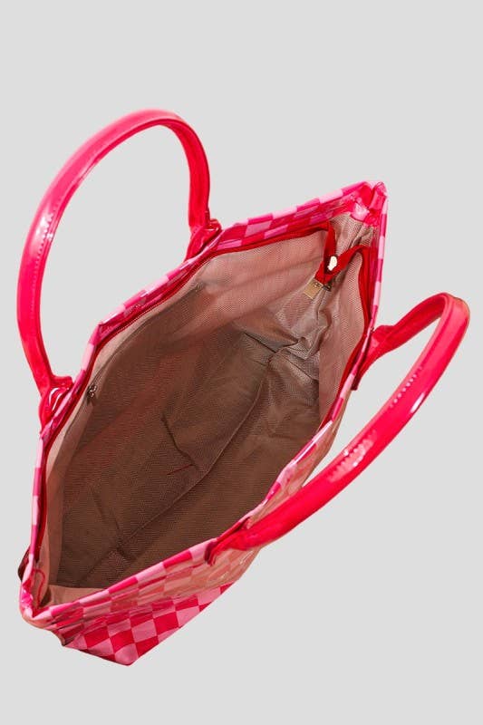 Pvc Kraft Checkered Tote Bag: HOT PINK / 1(ONE SIZE)