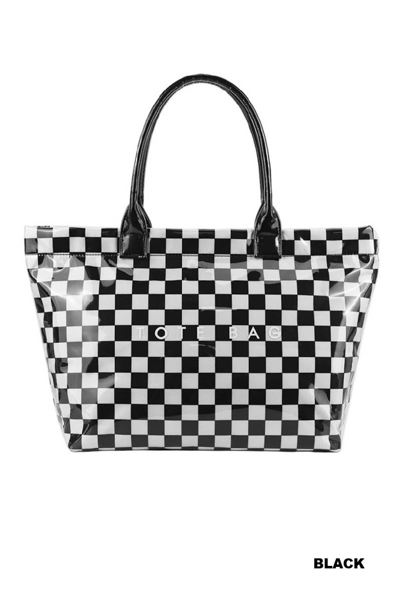Pvc Kraft Checkered Tote Bag: BLACK / 1(ONE SIZE)