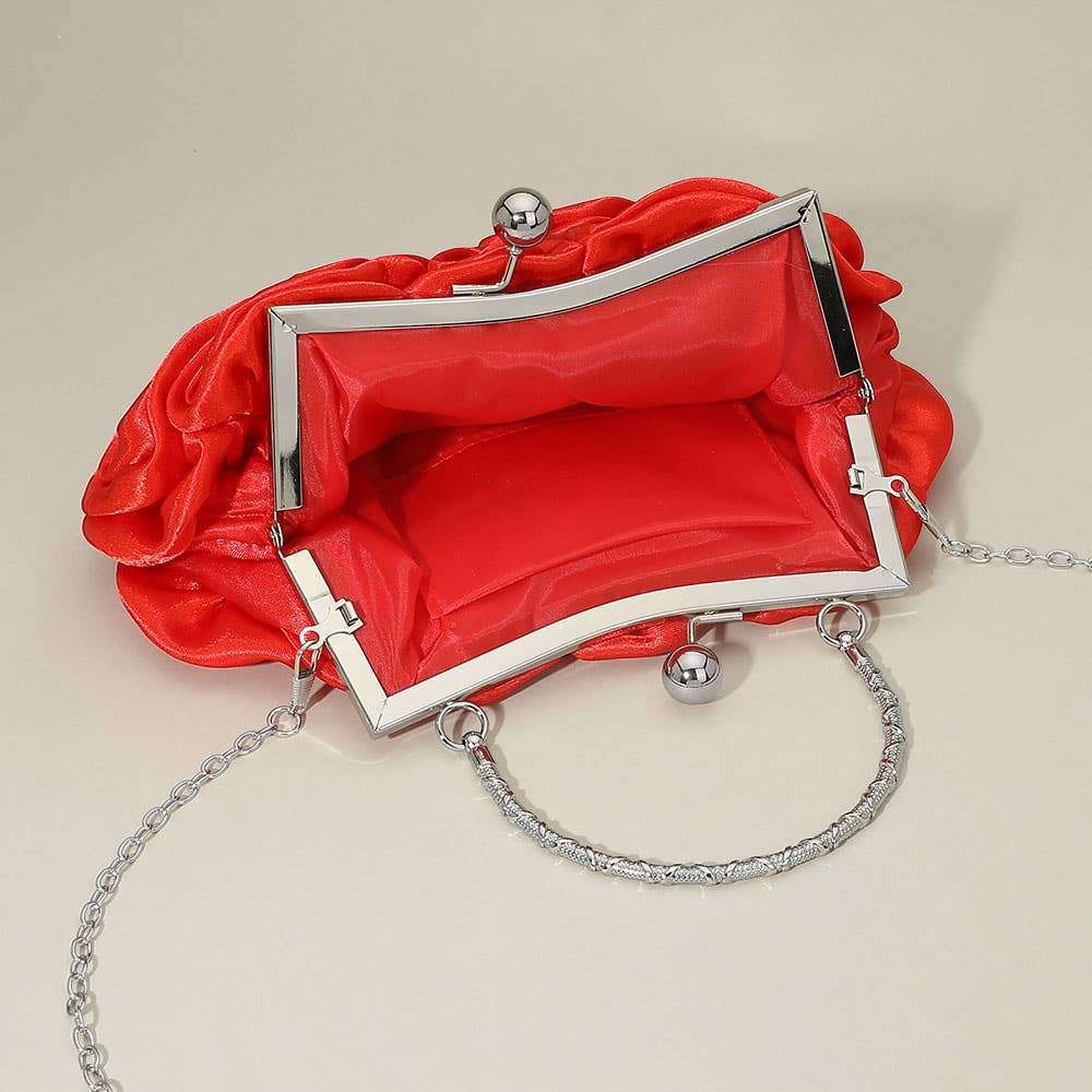 Floral Top Handle Evening Clutch Crossbody Bag: Pink