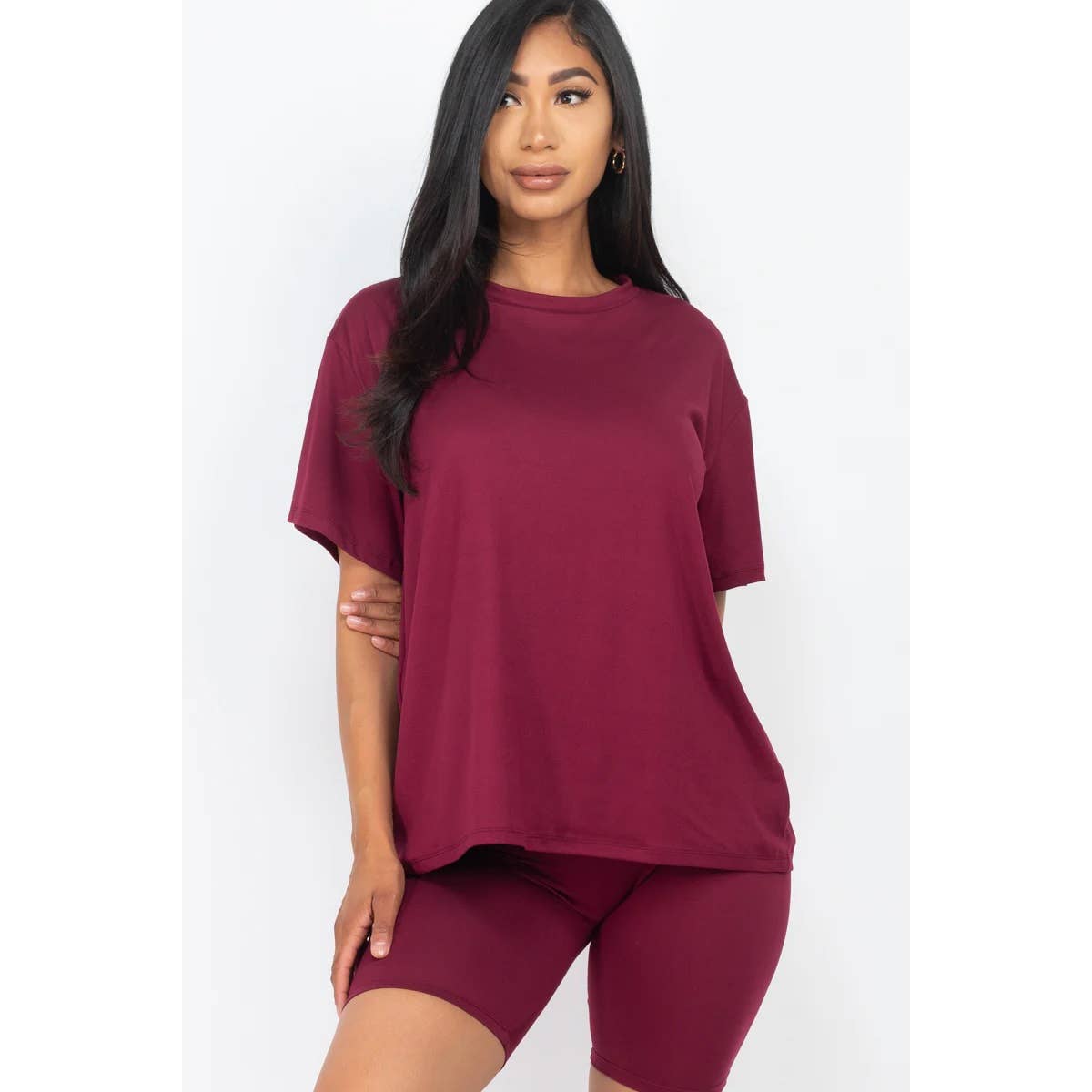 TWO PIECE TOP BIKER SHORTS SET: COFFEE / S-M-L(2-2-2)