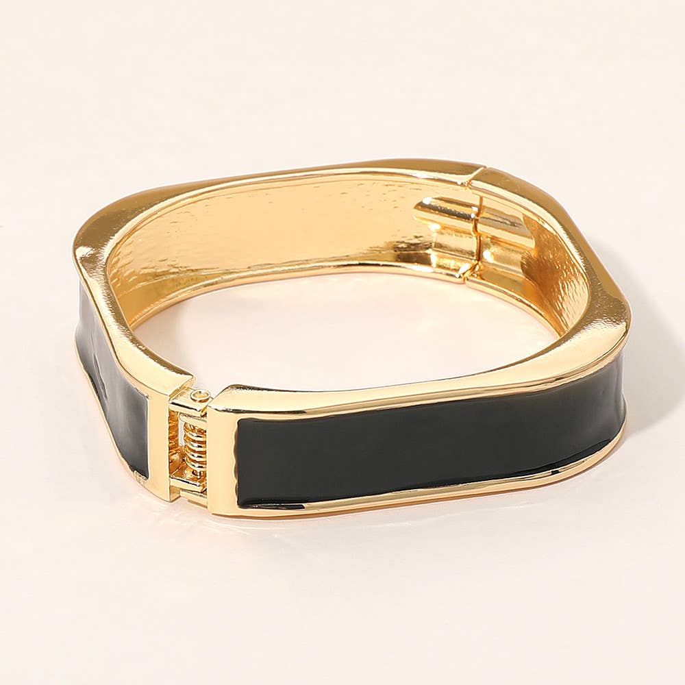 Enamel Inlay Rectangular Hinged Bangle Bracelet: Gold,Pink