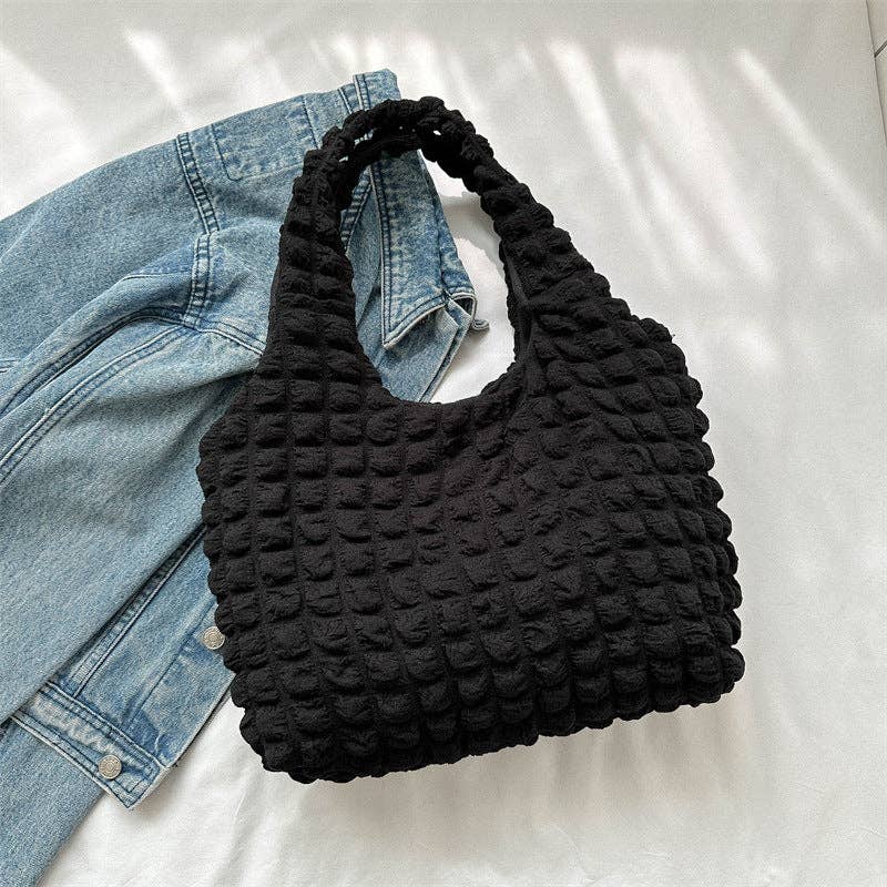 Pastel Color Cloud Puff Shoulder Bag Canvas Tote: Black