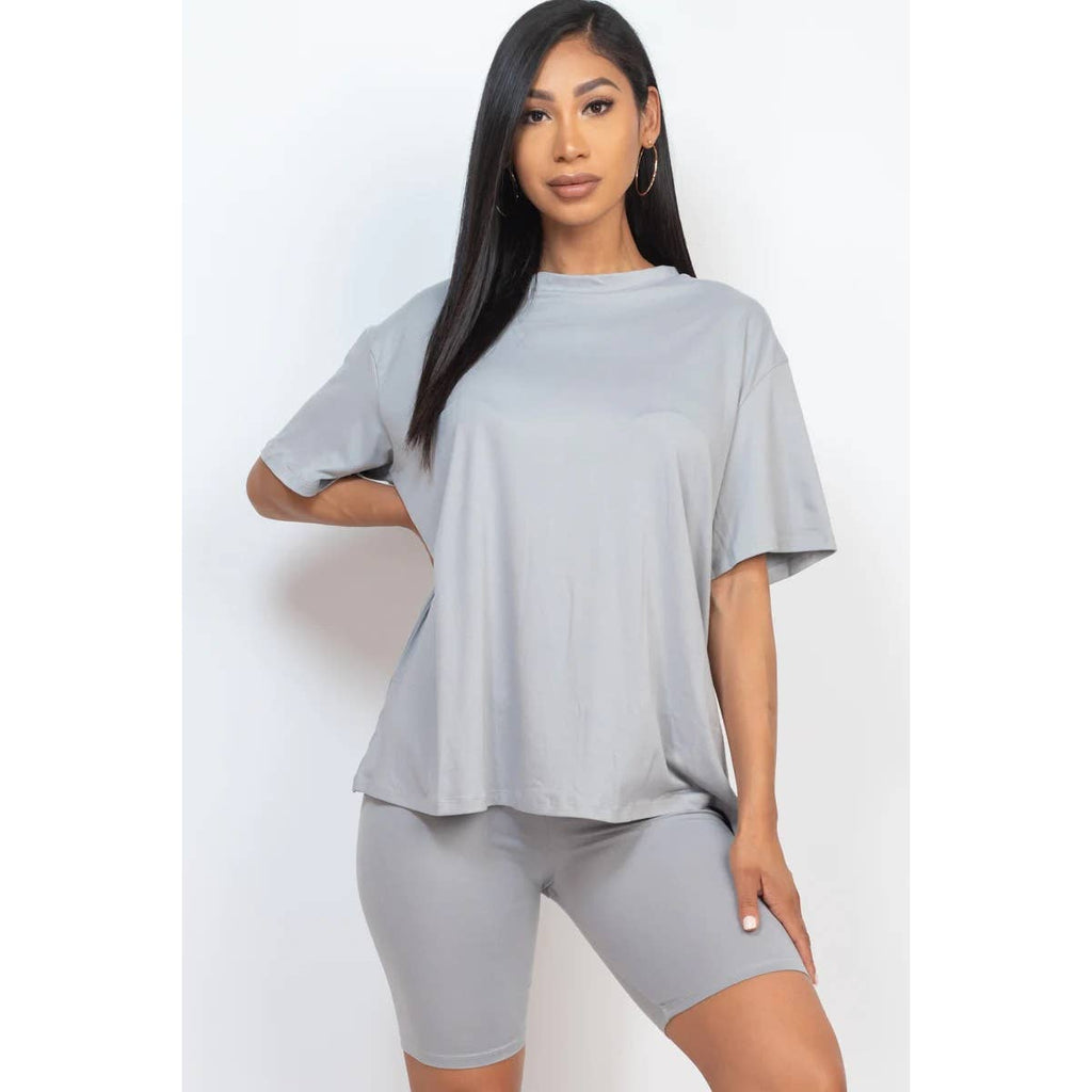 TWO PIECE TOP BIKER SHORTS SET: COFFEE / S-M-L(2-2-2)