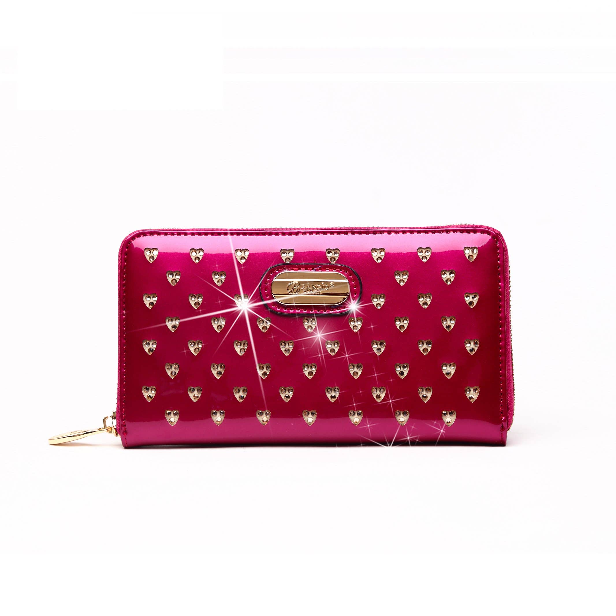 Brangio Italy Blue Patent Leather Zippered Wallet: Bronze
