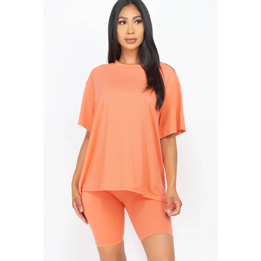 TWO PIECE TOP BIKER SHORTS SET: COFFEE / S-M-L(2-2-2)