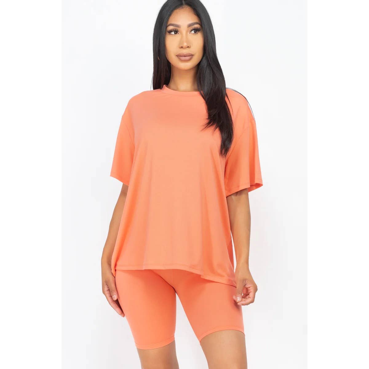 TWO PIECE TOP BIKER SHORTS SET: COFFEE / S-M-L(2-2-2)