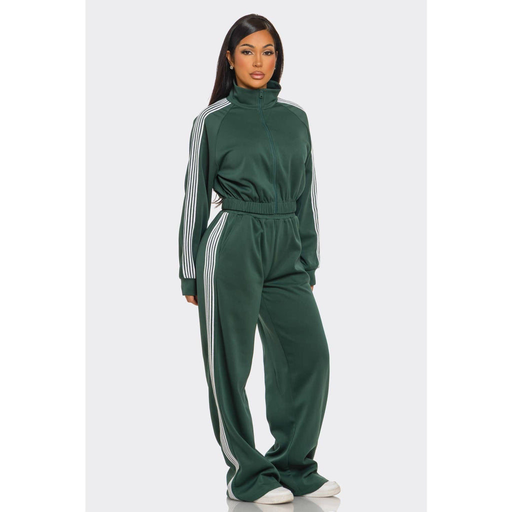 Side Striped Jacket and Track Pants Set: MOCHA / S-M-L(2-2-2)