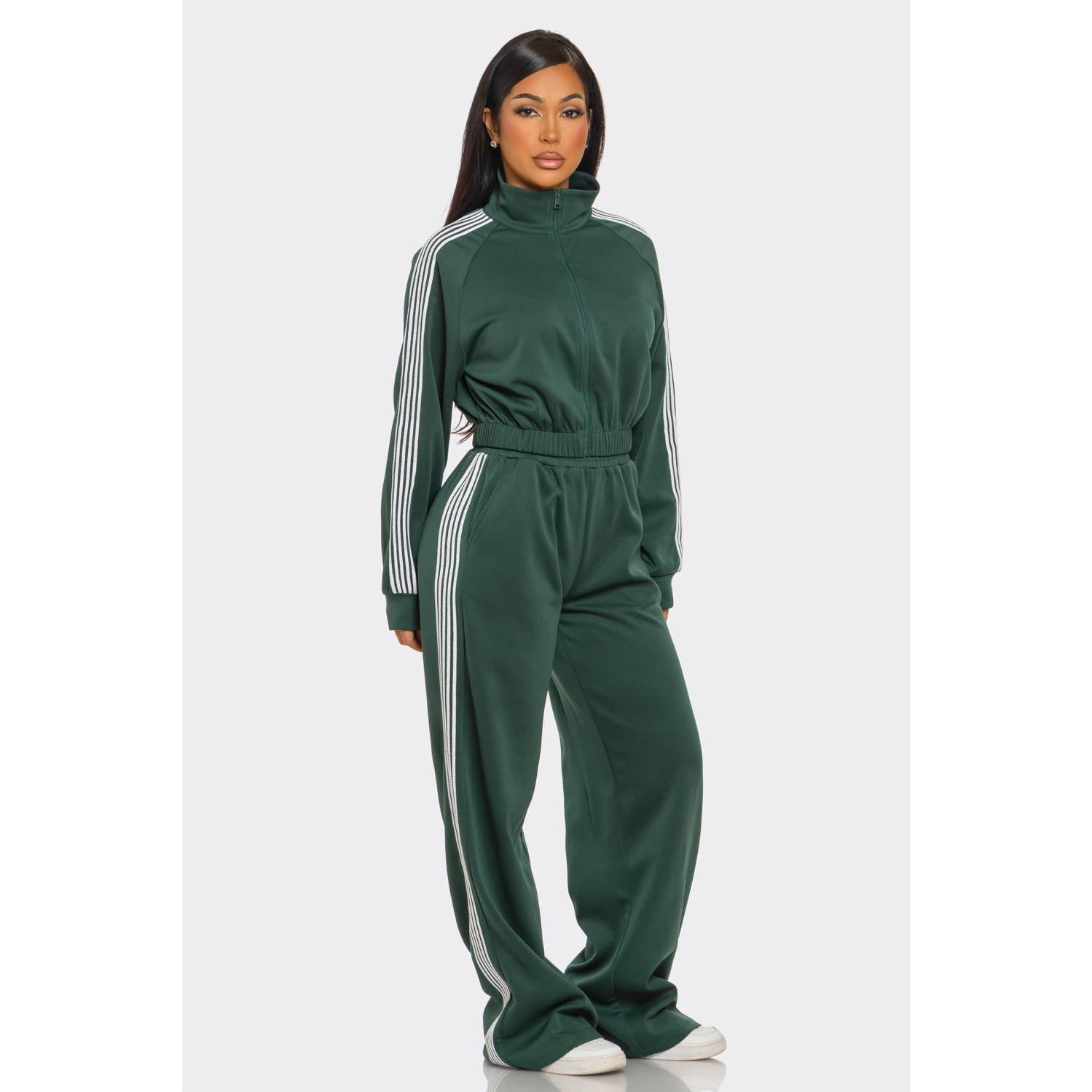 Side Striped Jacket and Track Pants Set: MOCHA / S-M-L(2-2-2)