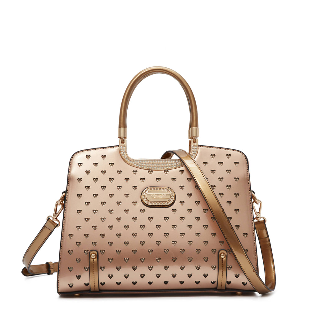 Brangio Italy Luxury Studded Leather Hearts Handbag: Light Blue
