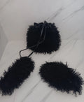 Black Fur Slides and Bag