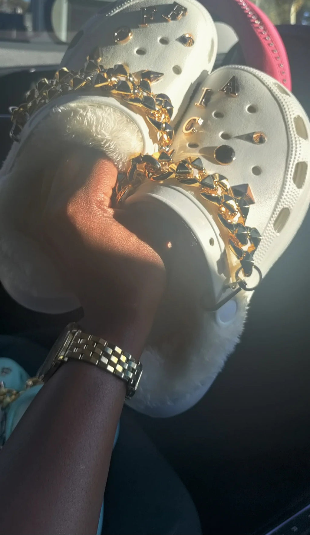 White Winter Fur Crocs