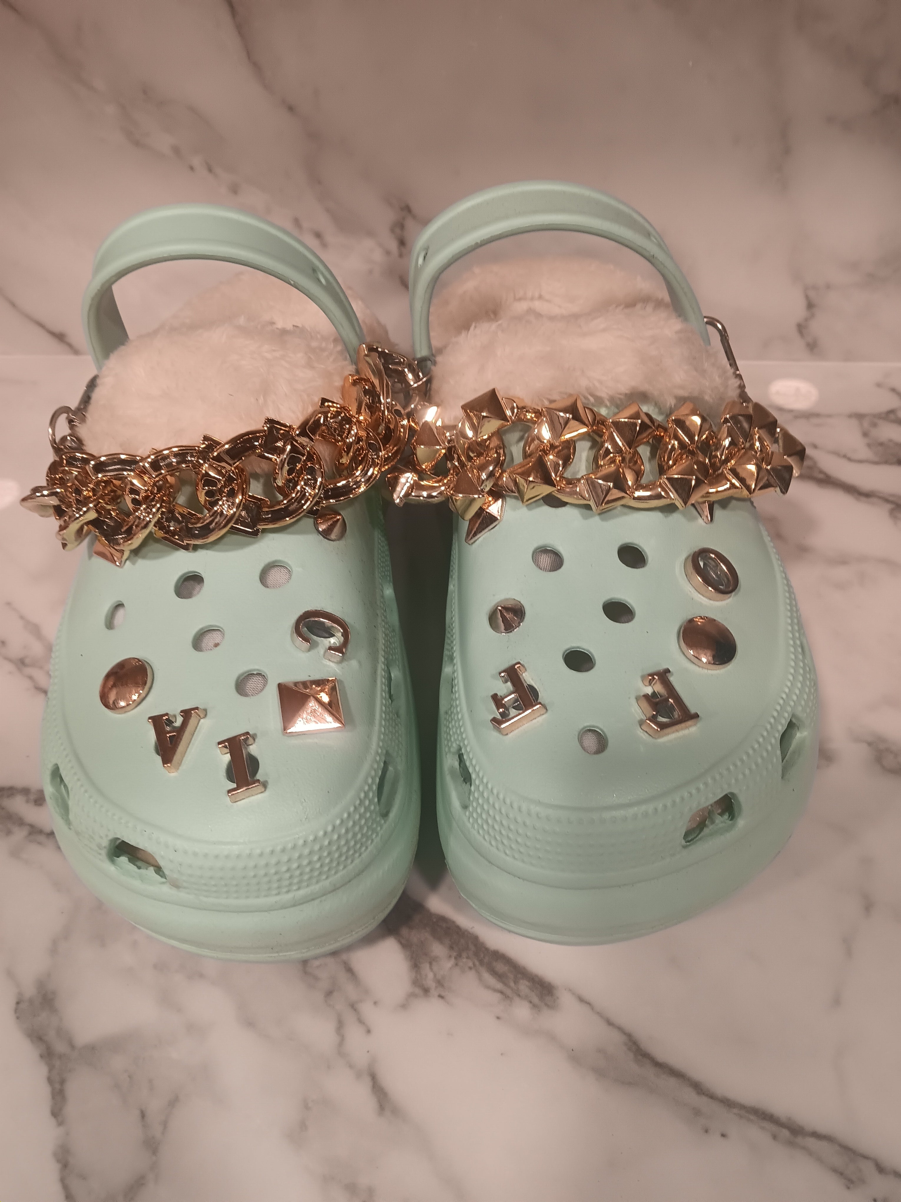 Green Winter Fur Crocs