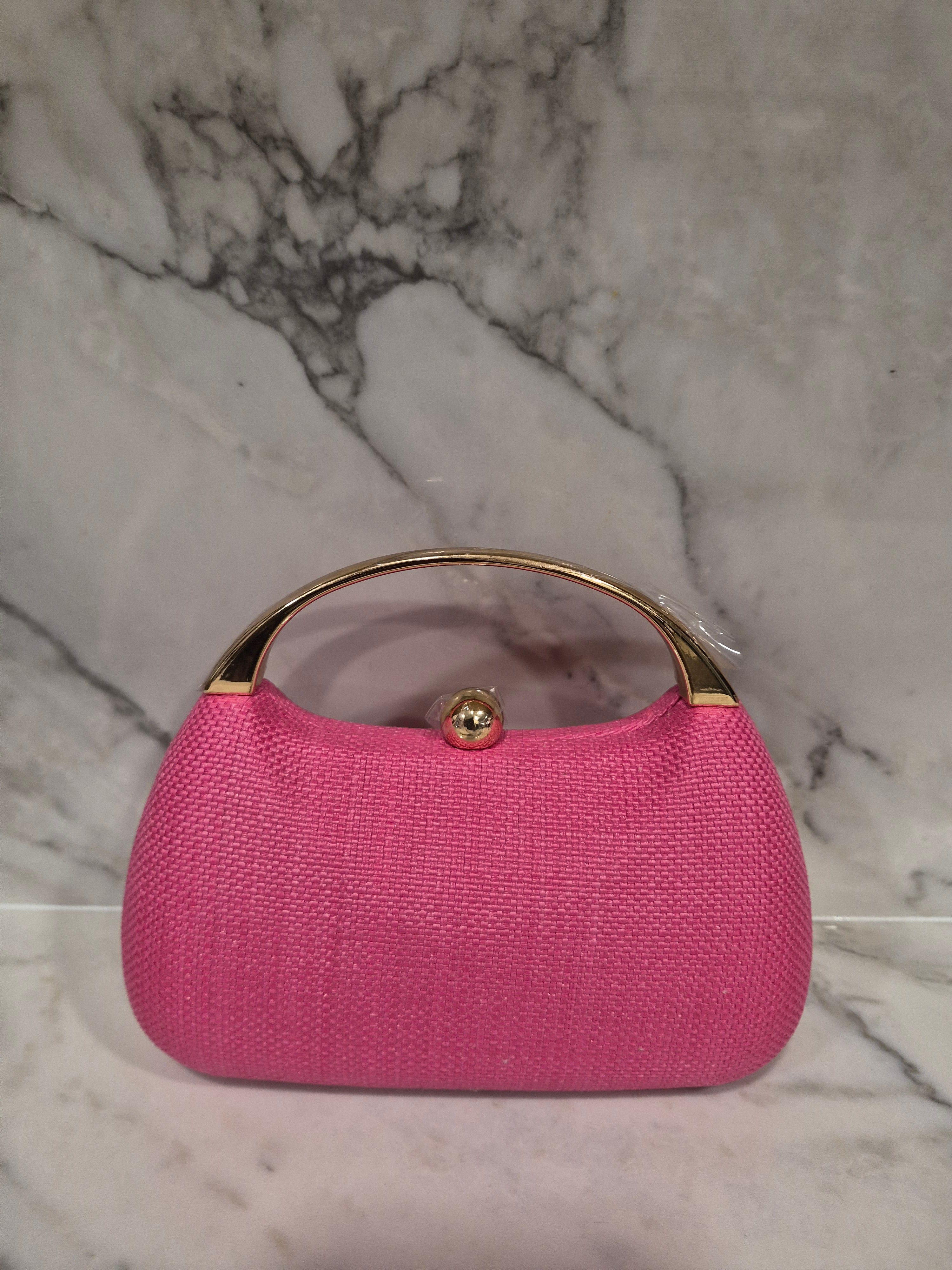 Woven Evening Clutch Bag Stylish Shoulder Crossbody: Hot Pink