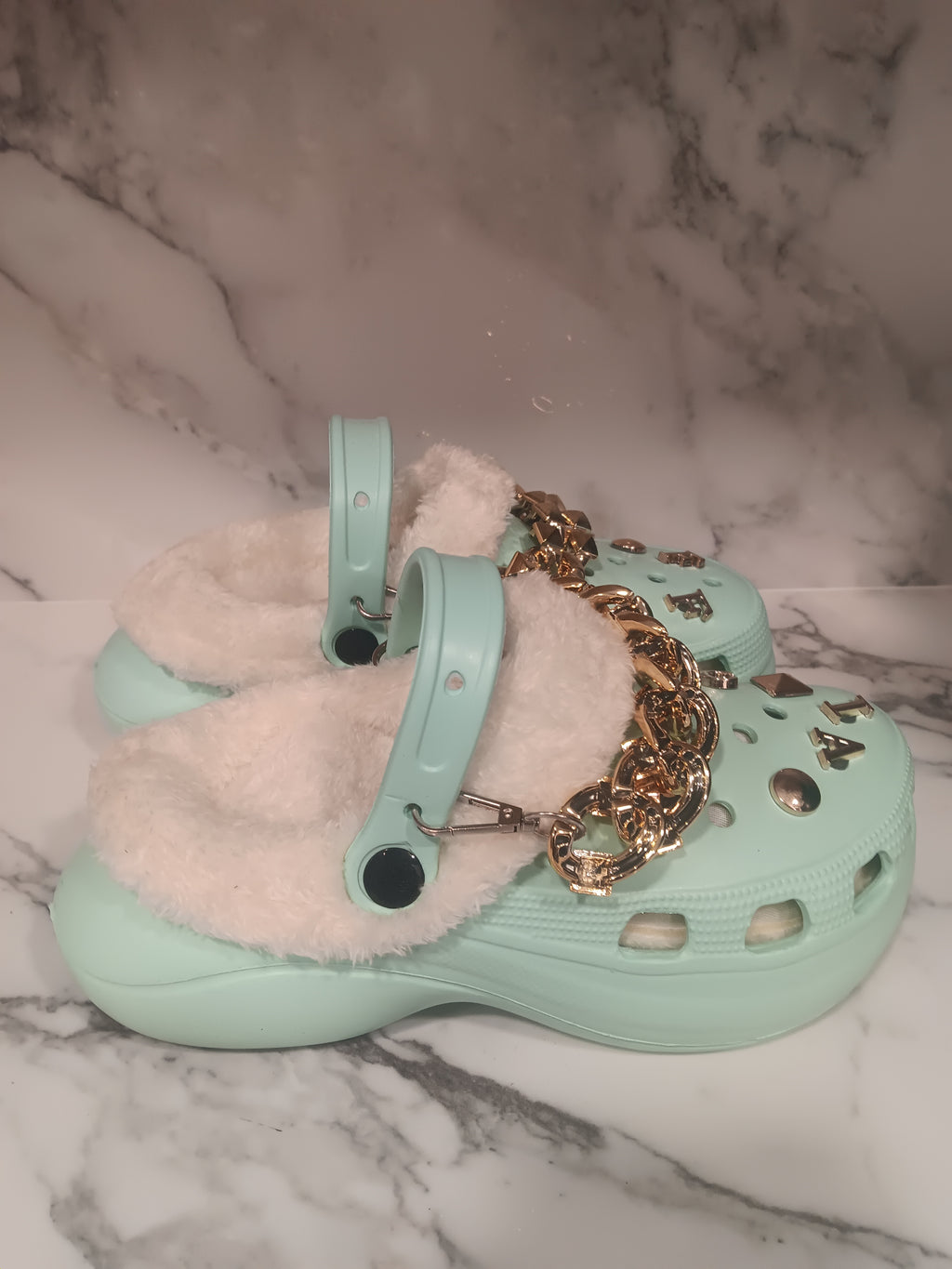 Green Winter Fur Crocs