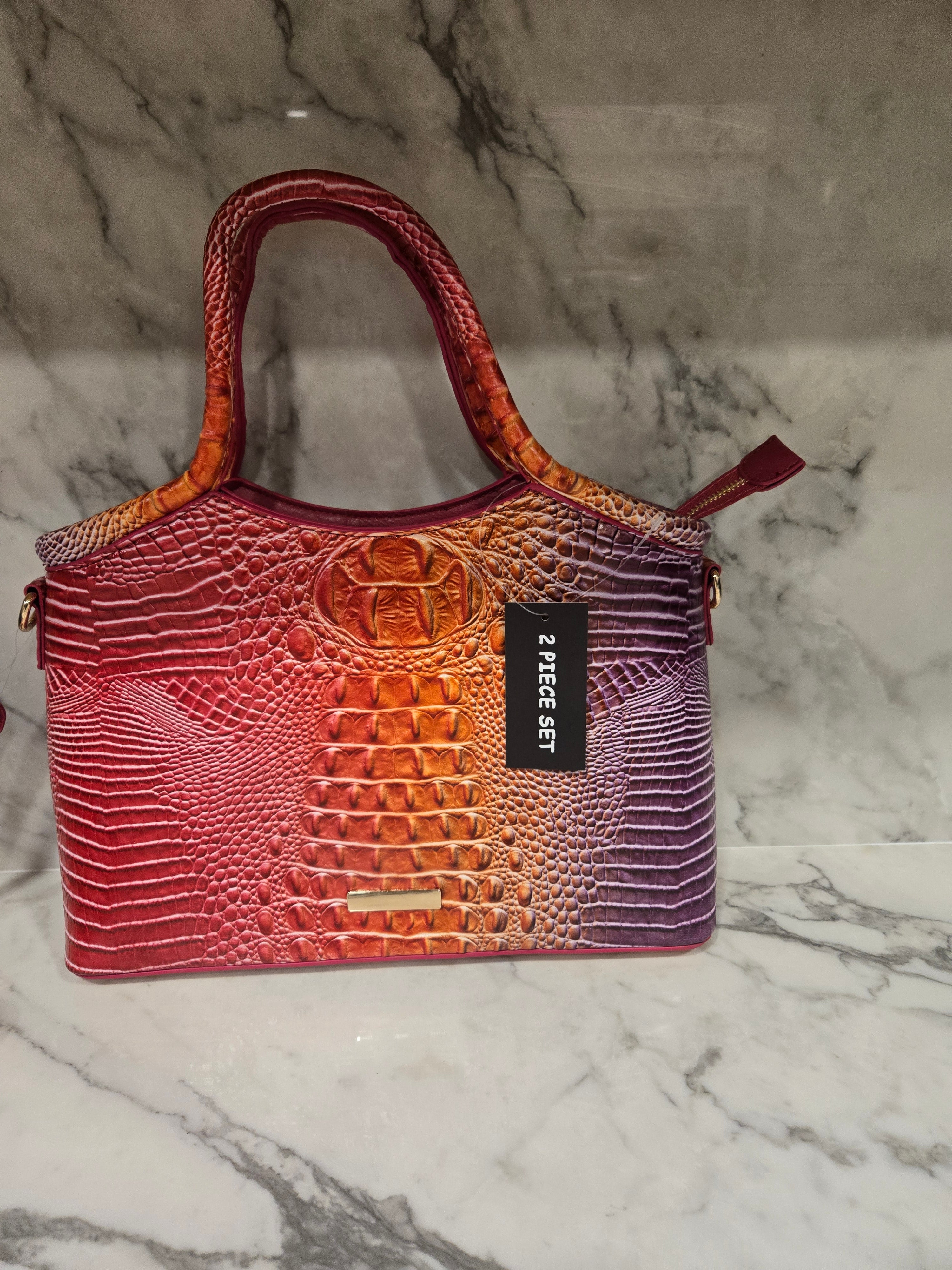 Crocodile Ombre Satchel set with wallet and shoulder strap