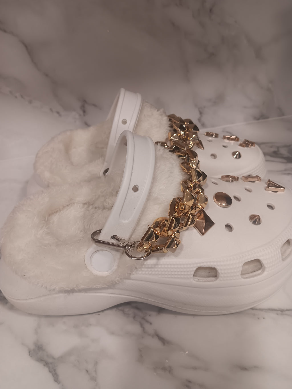 White Winter Fur Crocs
