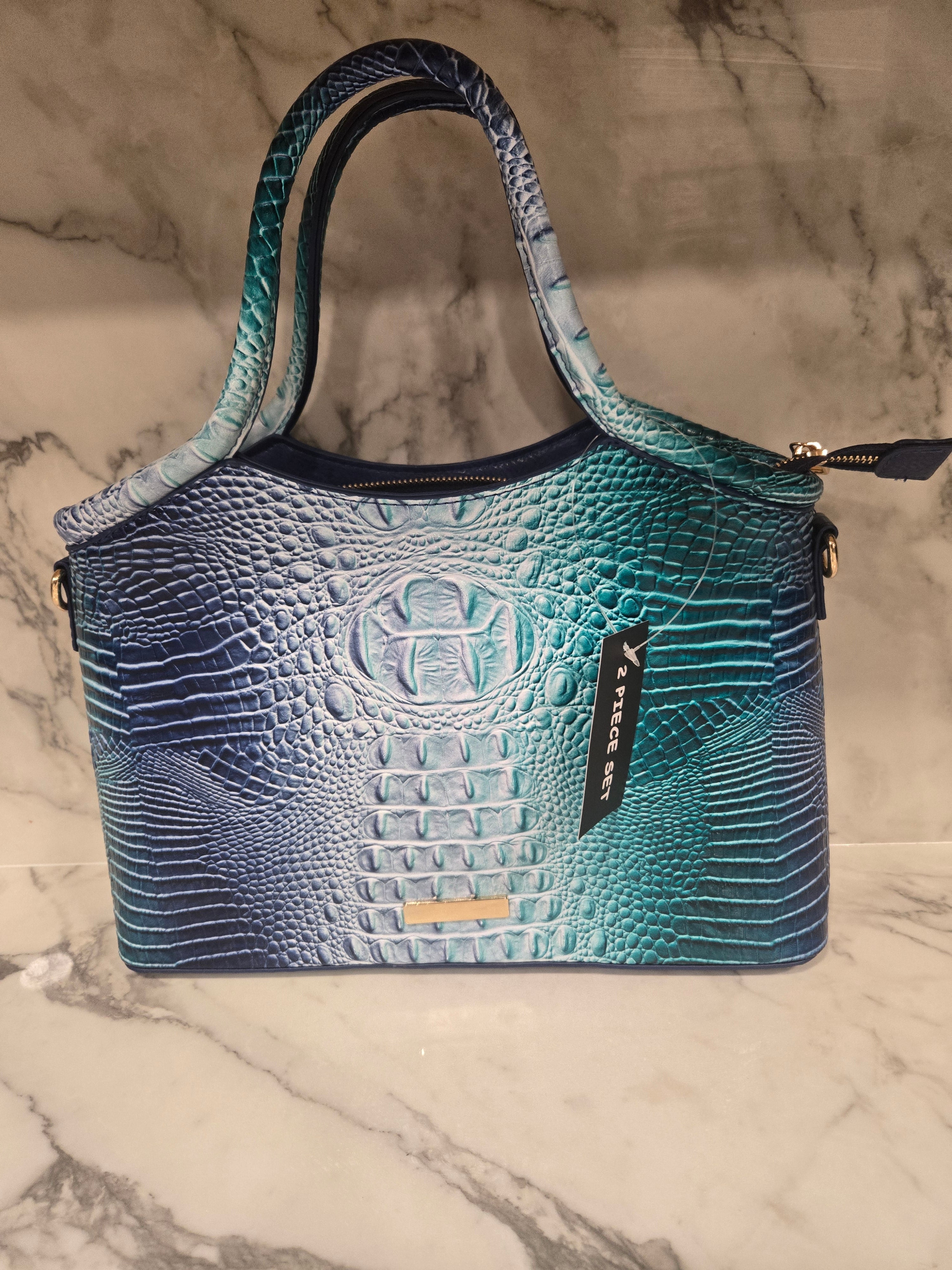 Crocodile Embossed Ombre Satchel Set come with wallet and shoulder strap