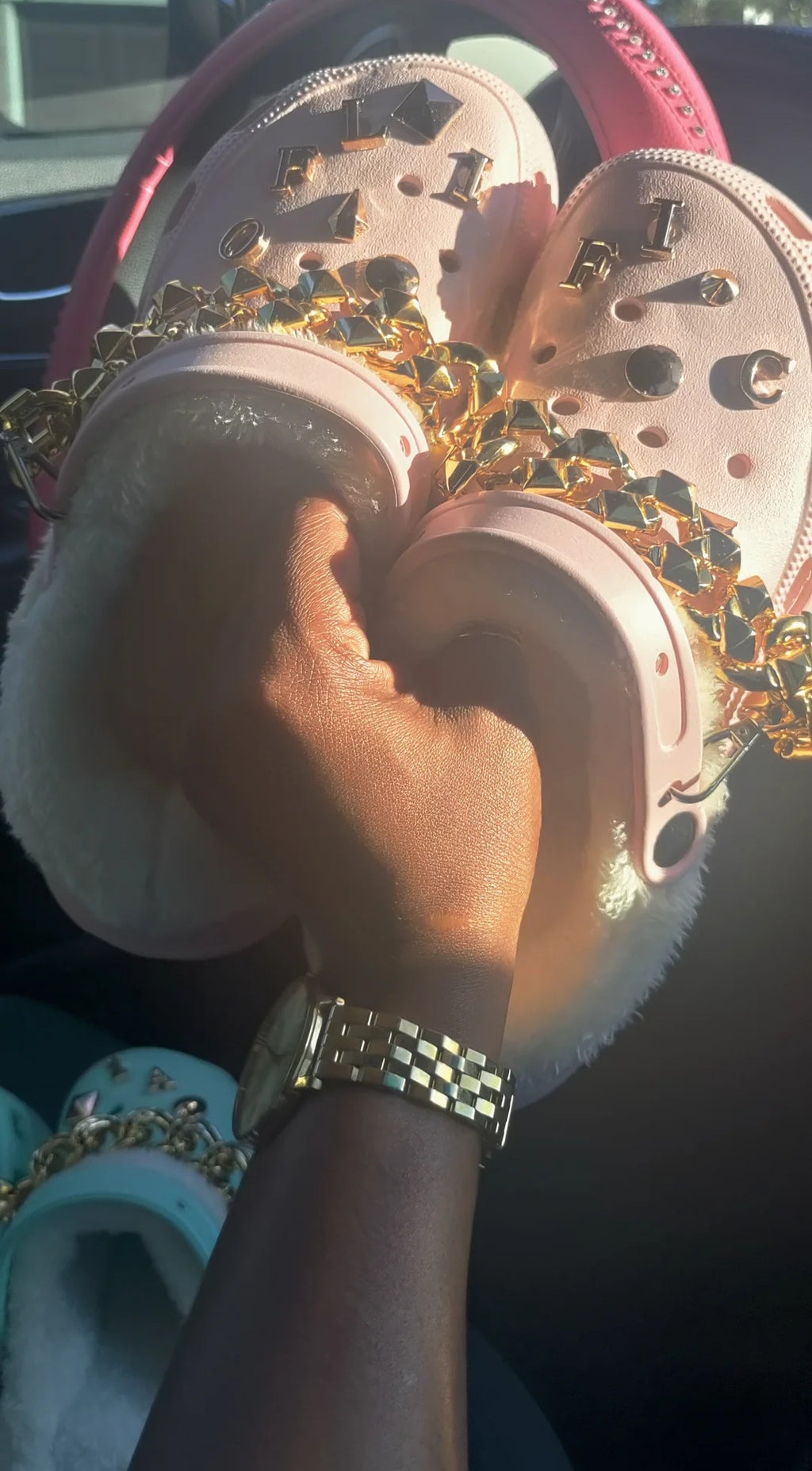 Pink Winter Fur Crocs