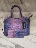 Crocodile Embossed Ombre Satchel set with wallet and shoulder Strap