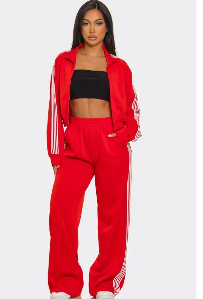 Stripe jacket and Track pants set