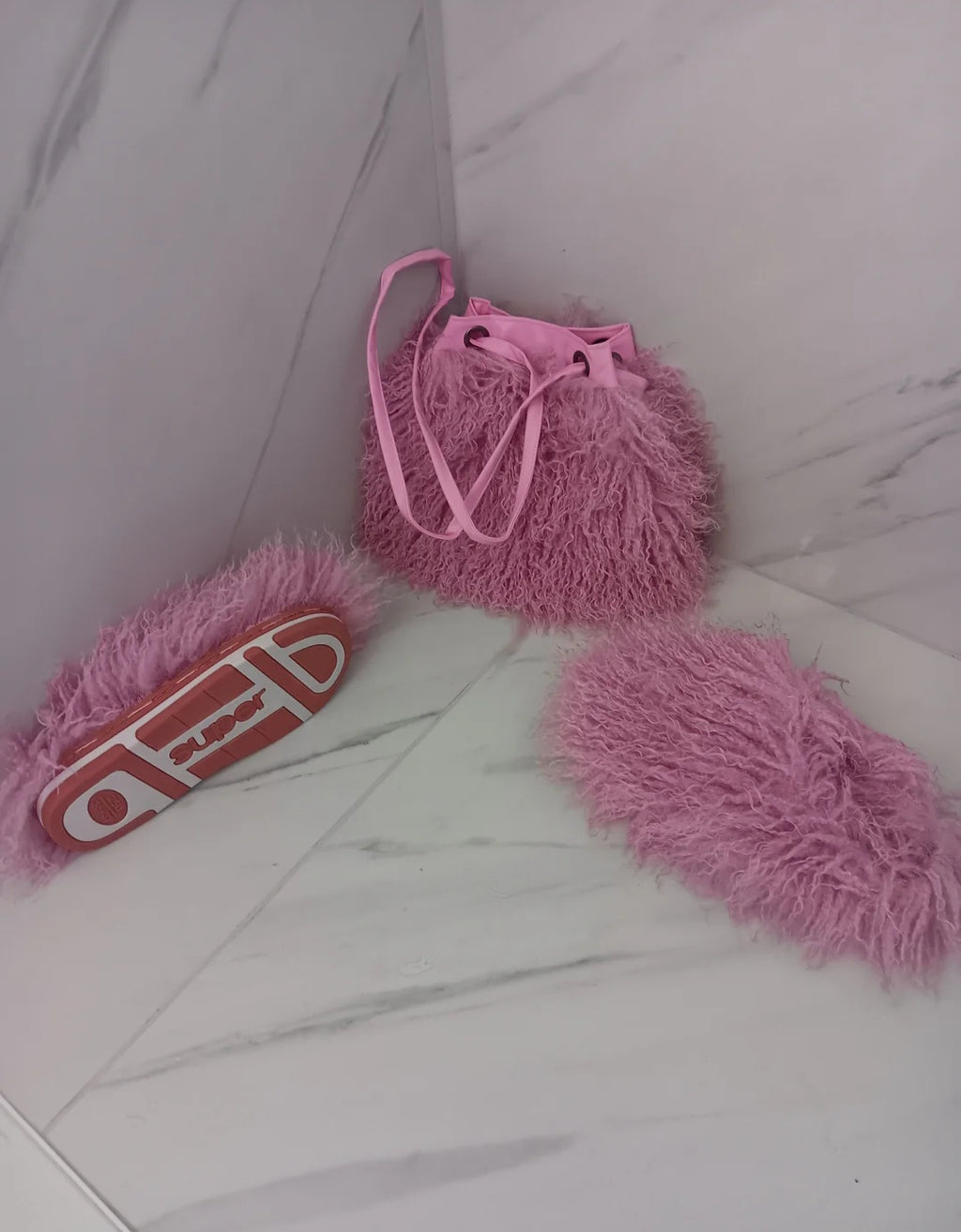 Pink Fur Slide and Matching Bag