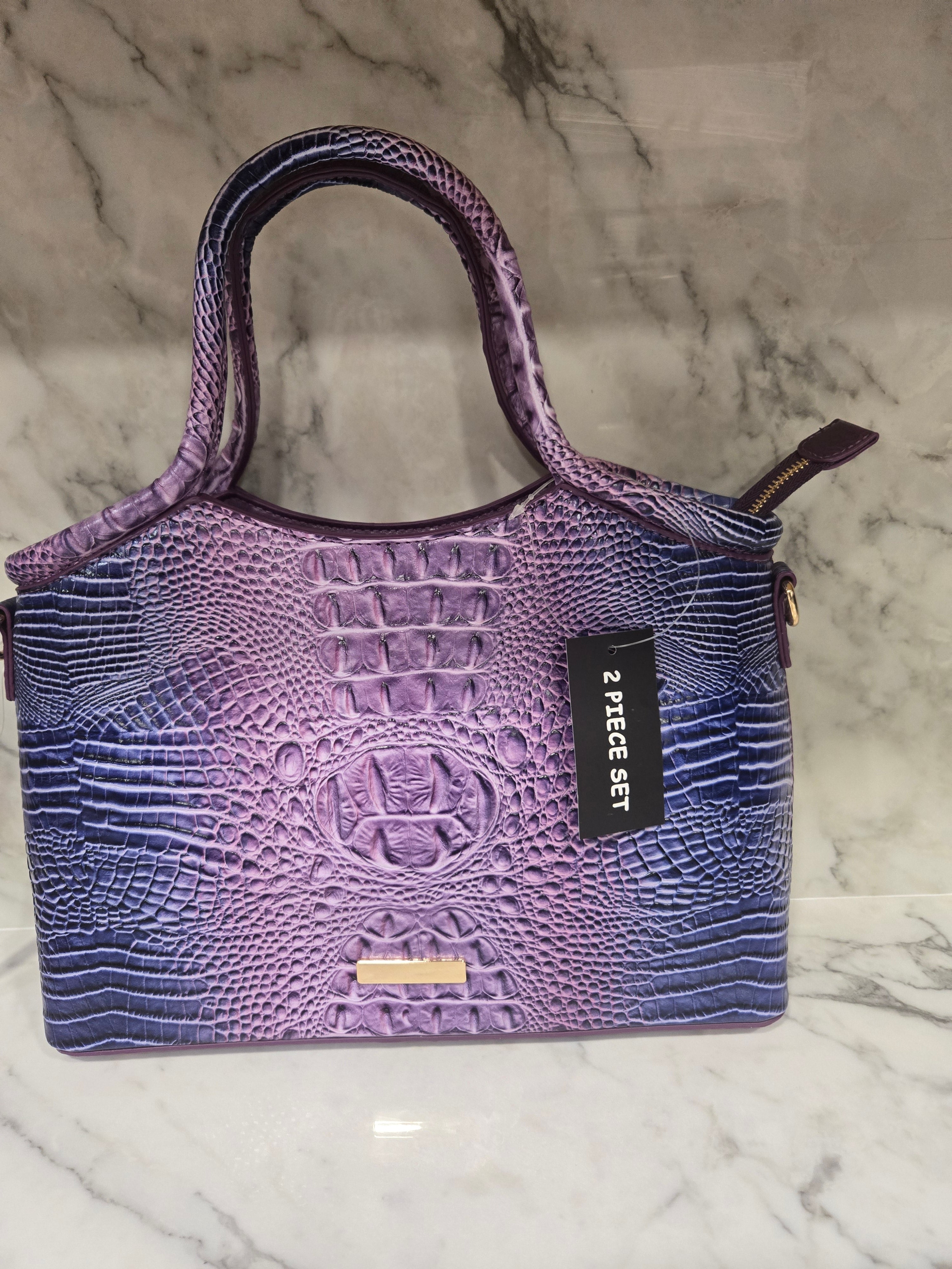 Crocodile Embossed Ombre Satchel set with wallet and shoulder Strap