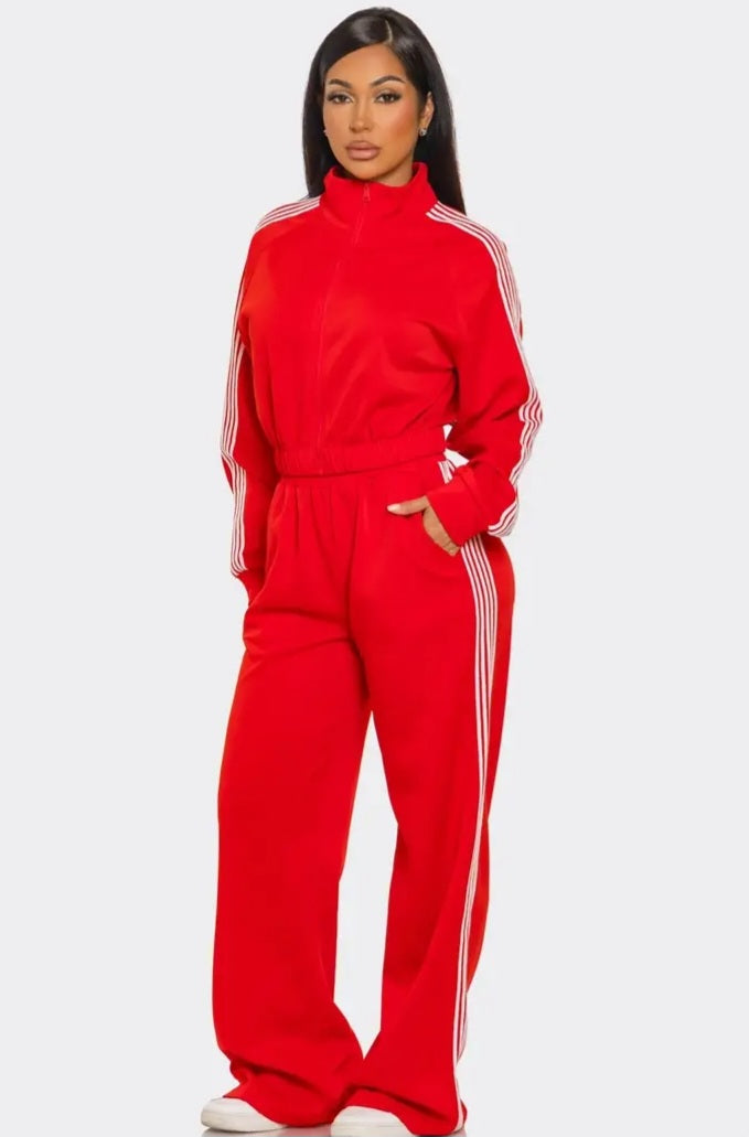 Stripe jacket and Track pants set