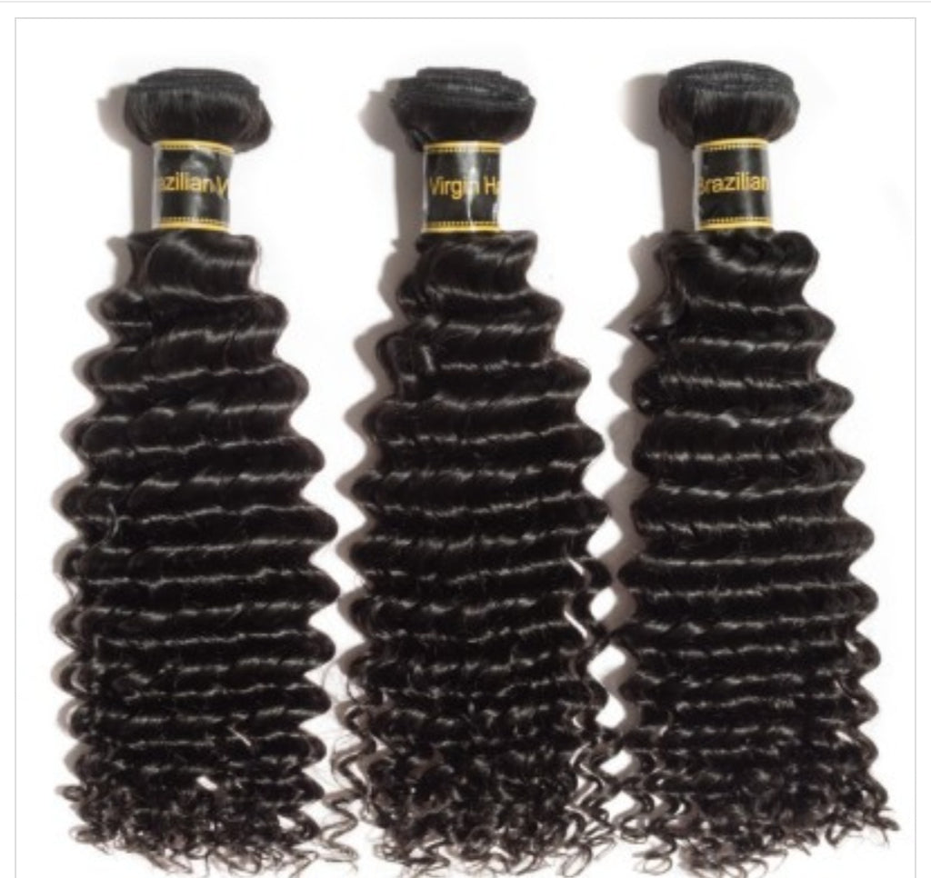 Deep curly virgin Brazilian Bundles #1B natural black