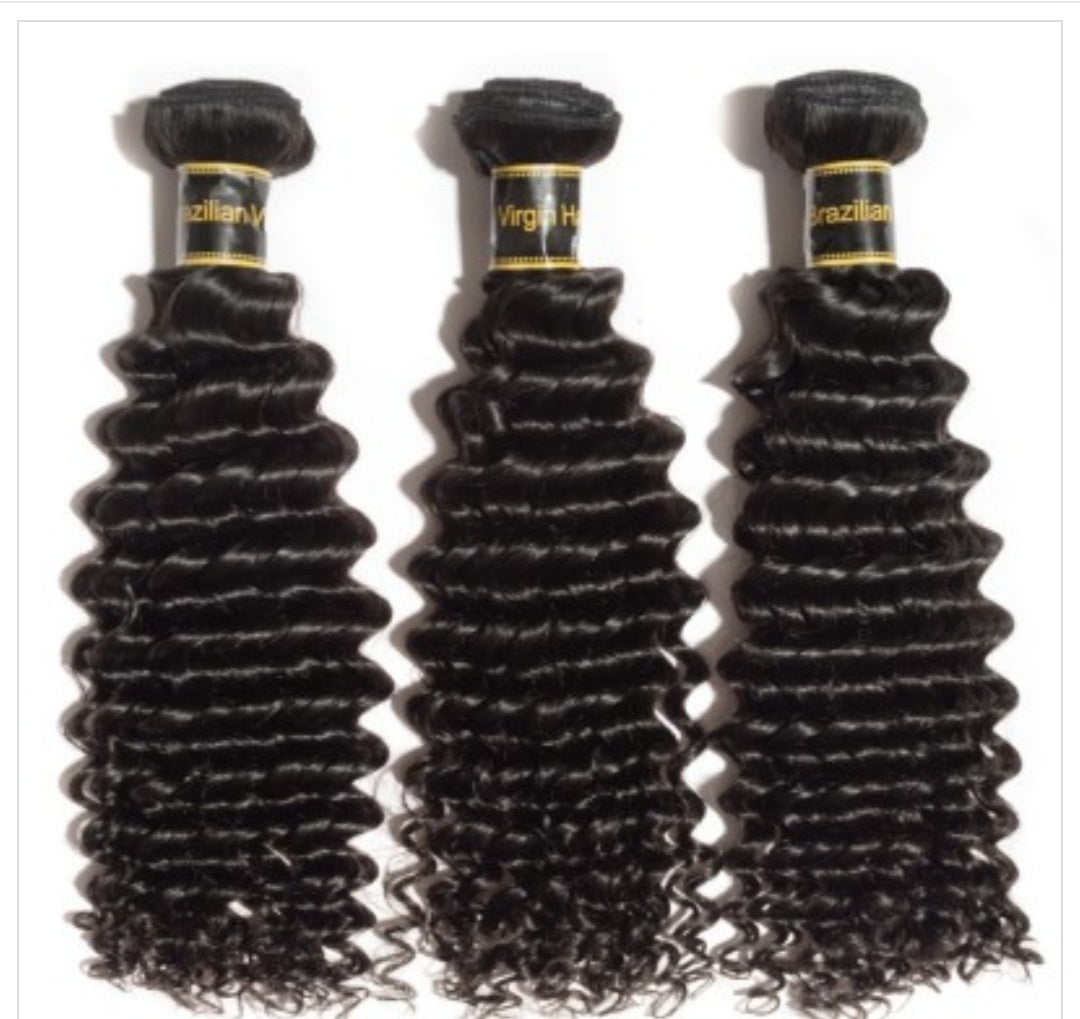 Deep curly virgin Brazilian Bundles #1B natural black
