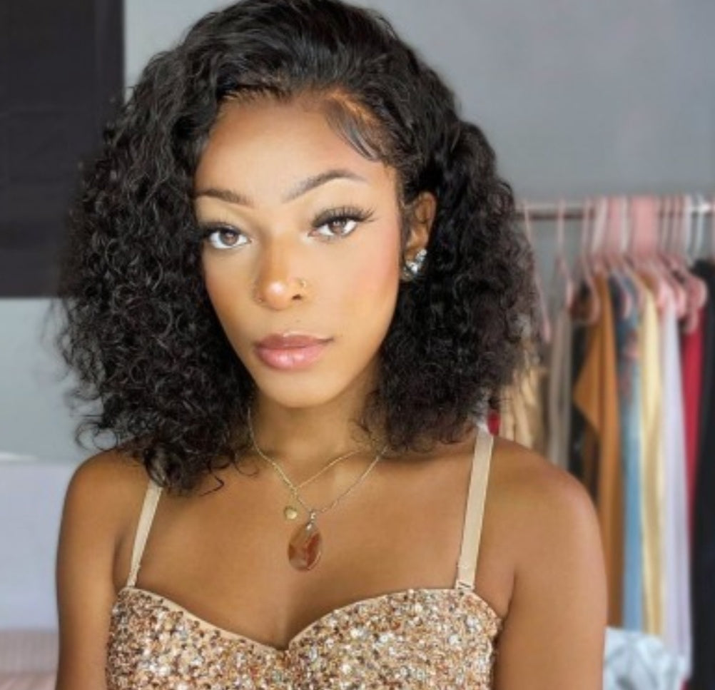 14inch curly bob frontal lace wig