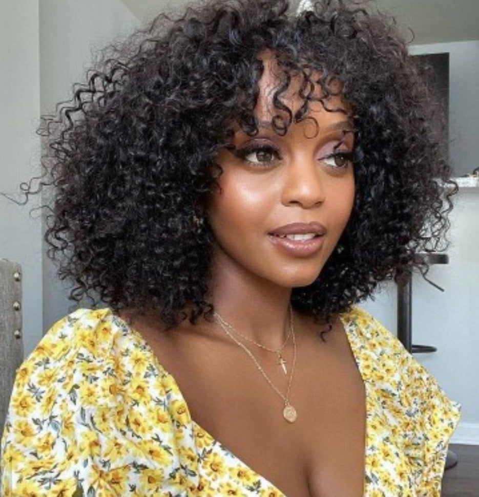Curly with bangs bob frontal lace wig