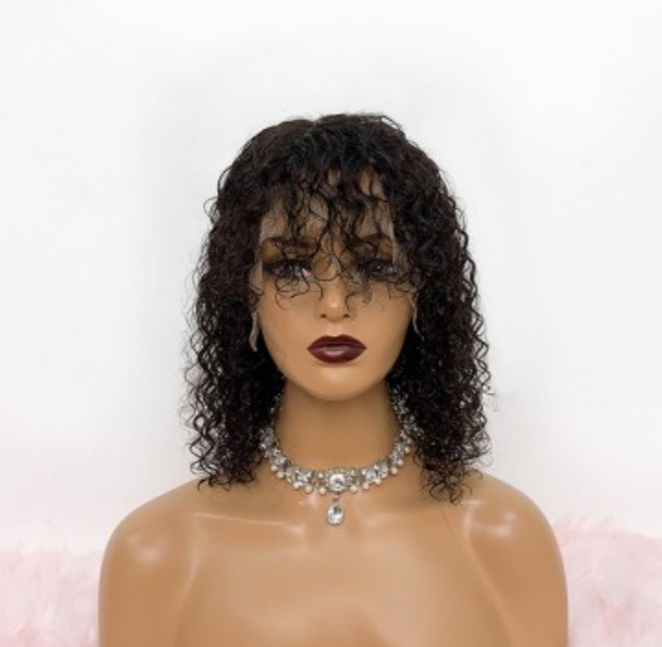 Curly with bangs bob frontal lace wig