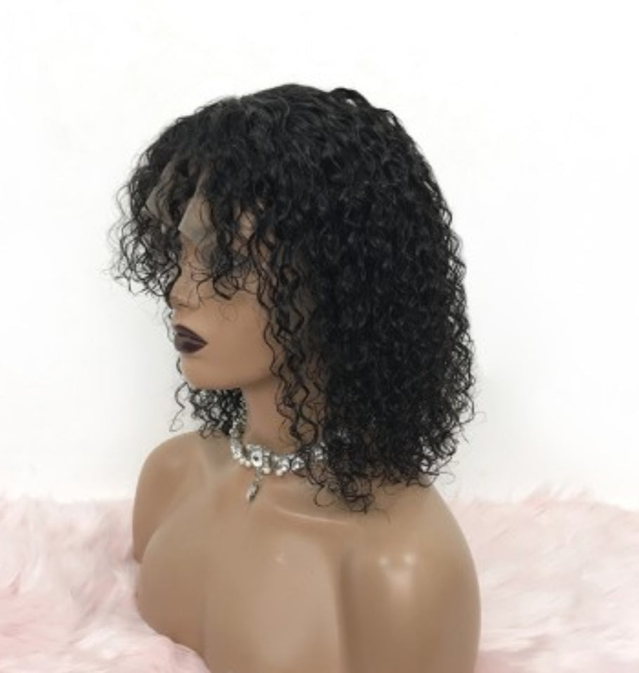 Curly with bangs bob frontal lace wig