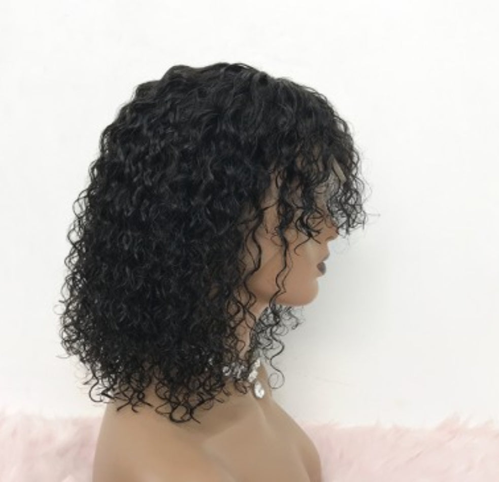 Curly with bangs bob frontal lace wig
